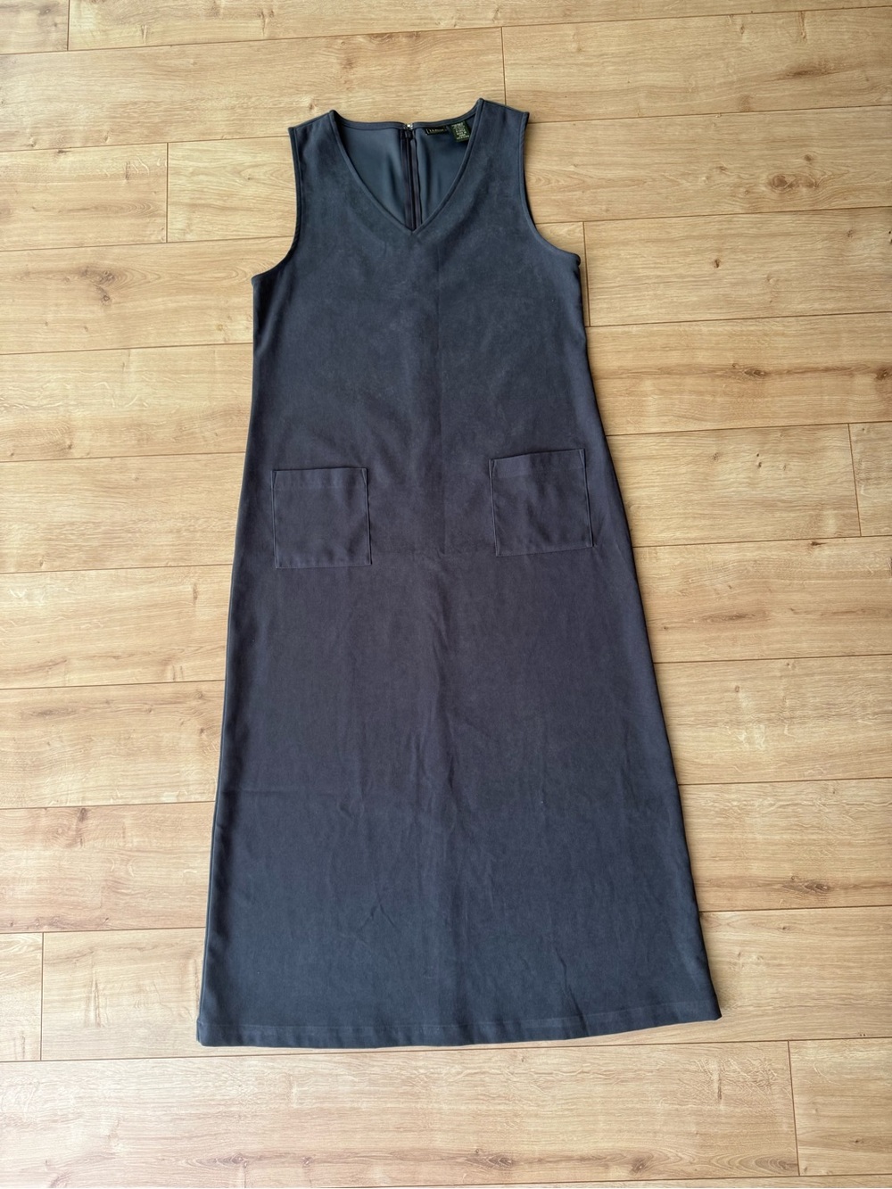 Vintage LL Bean Maxi Jumper Dress Gray Minimalist Pockets Layering Sz 10